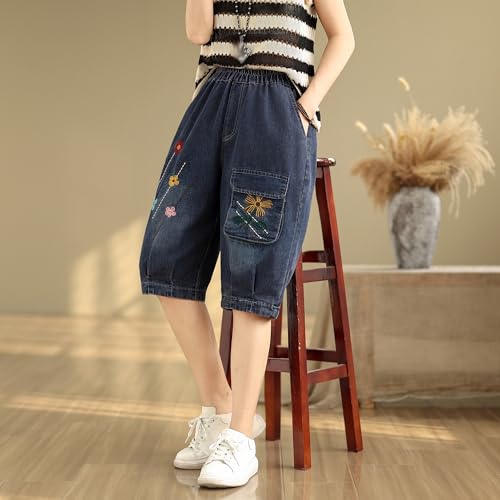 LAI MENG FIVE CATS Women Denim Harem Pants Loose Jeans with Elastic Waist with Pocket2