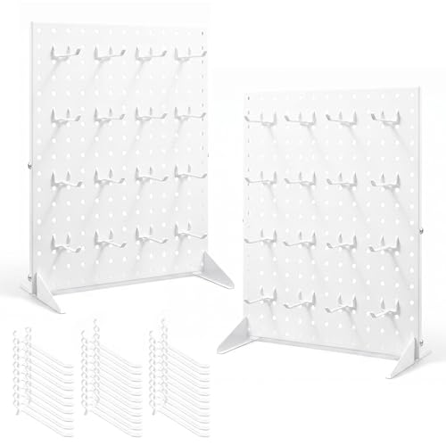 Novelfun 2 Stück Weiß Stecktafel Display Stände 17\ X 13\ Stecktafel Organizer, Tischplatte Präsentationsständer Metall Pegboard Display Stand für Schmuck, Schlüsselanhänger, Aufkleberc