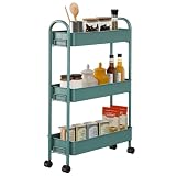 Slim Rolling Cart, Metal Frame Utility Rolling 3-Tier Narrow Storage Cart