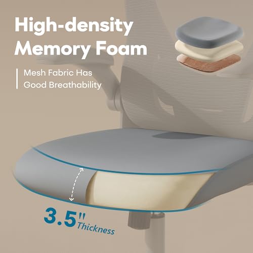 Image of Ergonomic Office Chair with Memory Foam Seat, Computer Desk Chair | 3.5 inch Memory Foam Cushion, 3D Adjustable Headrest, Lumbar Support, Flip-Up Armrests, Breathable Mesh, 330LBS Weight Capacity