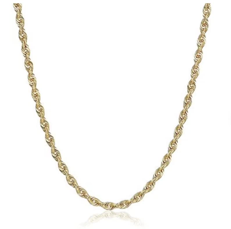 Dainty 10K Yellow Gold Italian Diamond Cut Rope Chain Necklace 1.5MM 2MM 2.5MM 3MM 4MM 5MM 6MM Pure 10 Karat Gold Necklaces, 16''-30’' Men Women Unisex 10k Diamond Cut Rope Chain, Women Girls Men Boys Necklace10K Gold 16