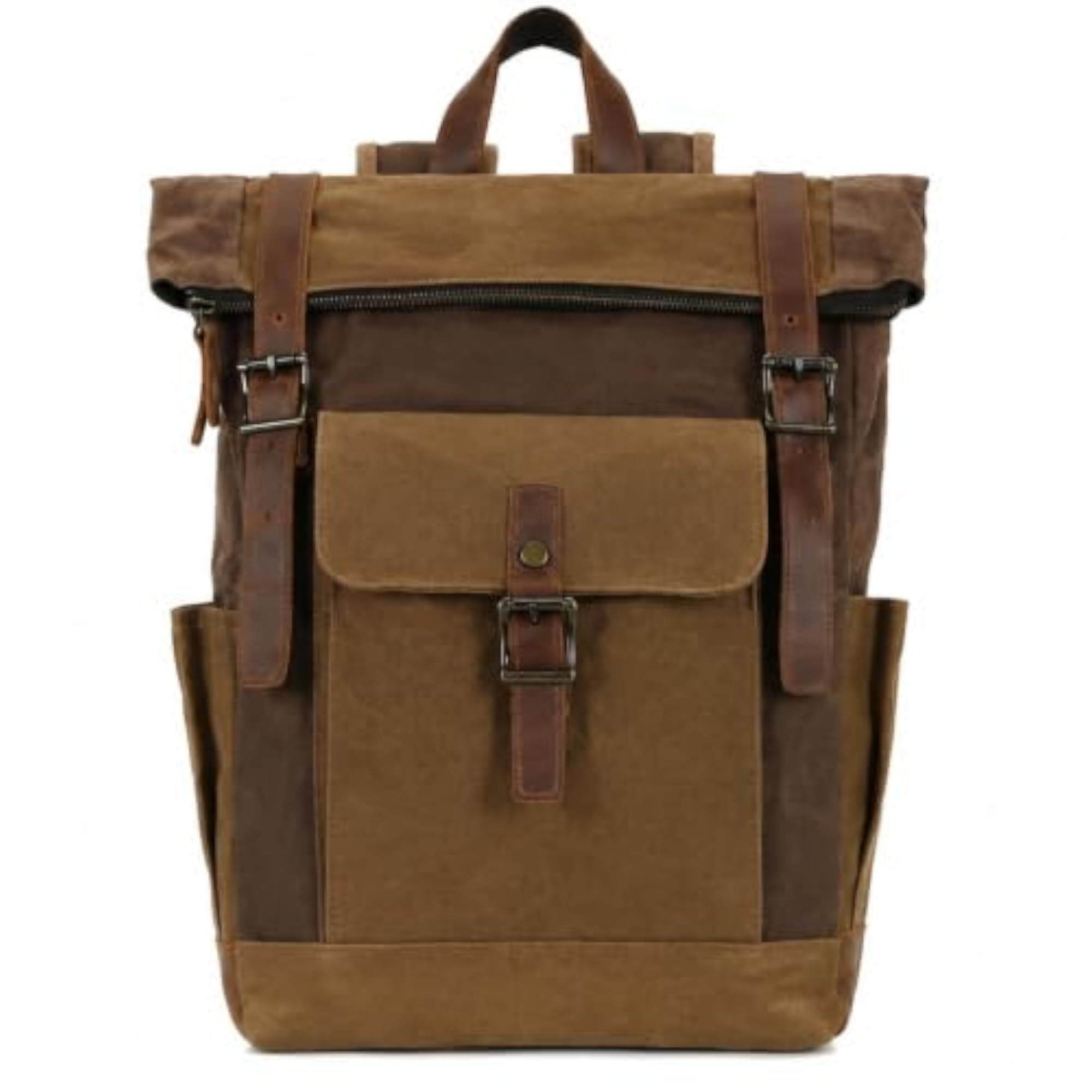Shock-Resistant Oil-Waxed Travel Backpack with Leather Trim