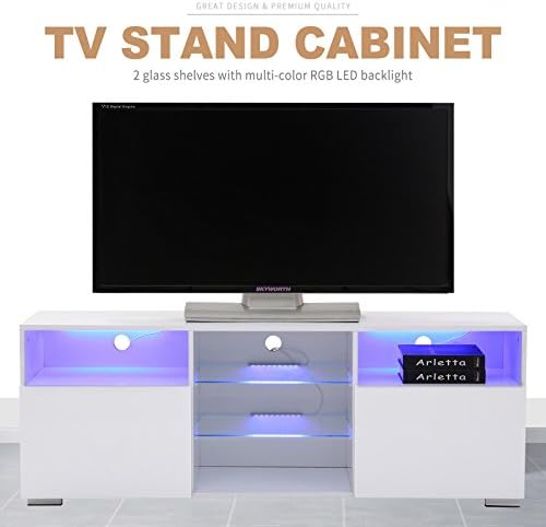 White High Gloss LED TV Stand Unit Cabinet 2 Drawers Shelves Living Room