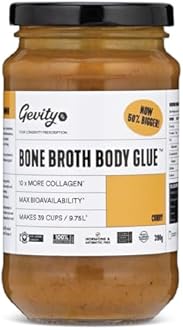 Gevity Rx Bone Broth Body Glue™ - CURRY - Bone Broth - Concentrate - 10x more collagen* - 39 servings - Sip, Cook, Create - 100% Grass Fed Beef - 9.75 Litres, 329 Fl. Oz.