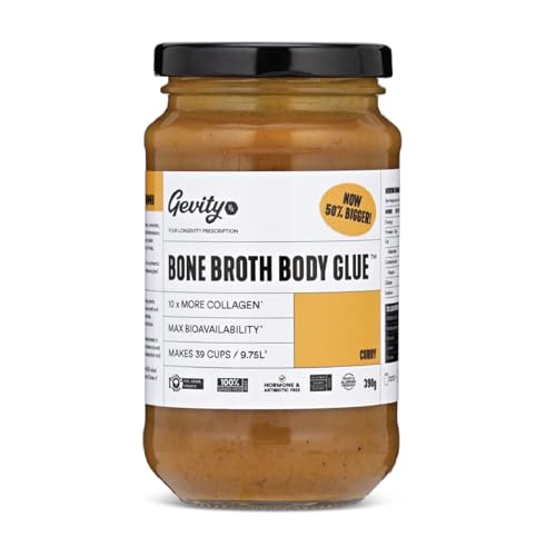 Gevity Rx Bone Broth Body Glue™ - CURRY - Bone Broth - Concentrate - 10x more collagen* - 39 servings - Sip, Cook, Create - 100% Grass Fed Beef - 9.75 Litres, 329 Fl. Oz.