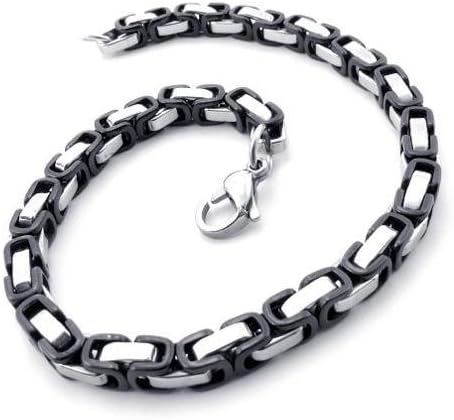 Atlas Jewels Men's Stainless Steel Box Chain Bracelet - Black/silver