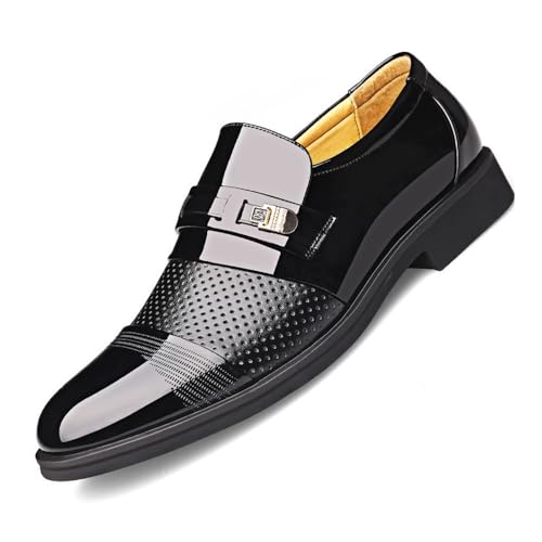 Men's Business Leather Shoes with Height Increase in Summer Hollow Men's Casual Shoes Oxfords(Black,8)4