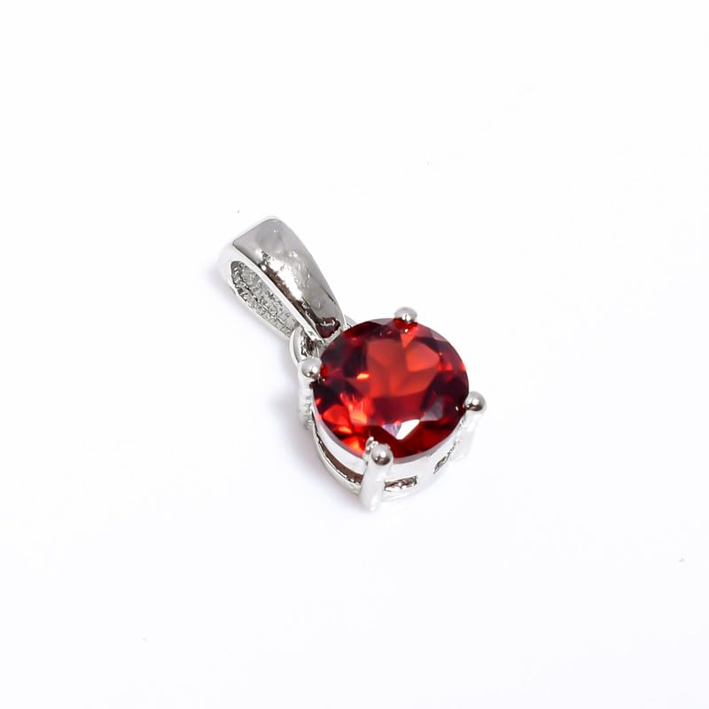 Collana con ciondolo solitario in granato naturale con pietra preziosa, pendente rotondo sfaccettato in argento sterling 925 da 6 mm