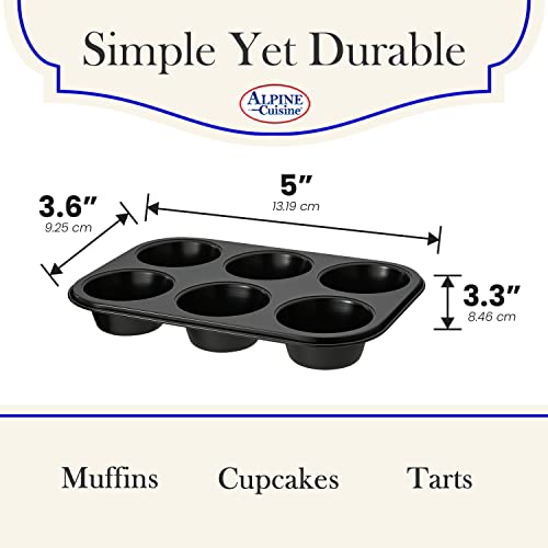 Alpine Cuisine Carbon Steel Muffin Pan 6 Cup | Non-Stick Coating, Perfect For Making Muffins & Cupcake Pan | Easy Clean - Dishwasher Safe (Black) #TOP2
