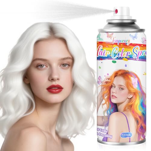 Spray de Tinte Temporal Blanco para el Pelo - Color Lavable para Cosplay, Fiestas de Ángeles, Eventos Futuristas, Perfecto para Adultos (120ml, Blanco)