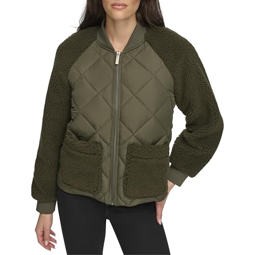 Andrew Marc Women's Mixed Sherpa Bomber Jacket2
