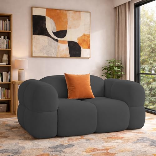 Image of Casaliving Vetras Modern Velvet Bubble Cloud Sofa, Tufted Design Upholstered 1 Seater Sofa Set for Living Room, (Black Colour) Premium Velvet Fabric Sofa
