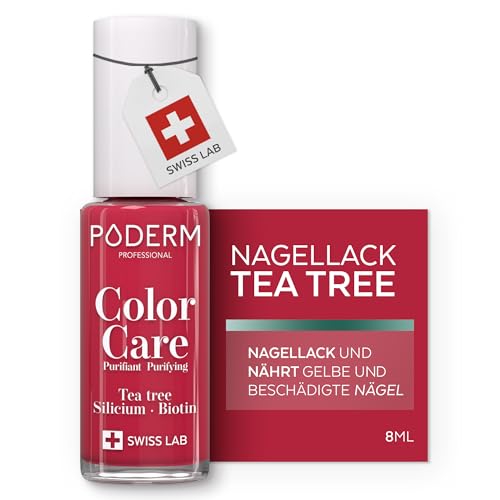 PODERM Pflegelack mit Tea Tree - Rosenrot | Swiss Lab - 8ML | Angereichert mit Tea Tree Silizium & Biotin | Reinigt Klärt & Nährt Gelbe Nägel | Entwickelt von einer Podologin
