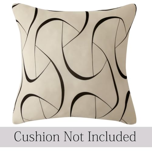 Image of HOKIPO 'Elira Series' Stretchable Cushion Cover for Sofa 16 inch x 16 inch, Pack of 2, Natural Beige Abstract Art (NEW2-4993-C4*2)