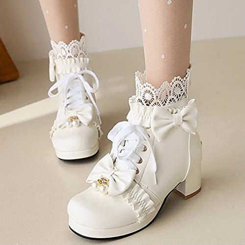 Meefit Women Platform Boots Lace Up Chunky Heel Ankle Boots with Bow Cosplay Winter Shoes4