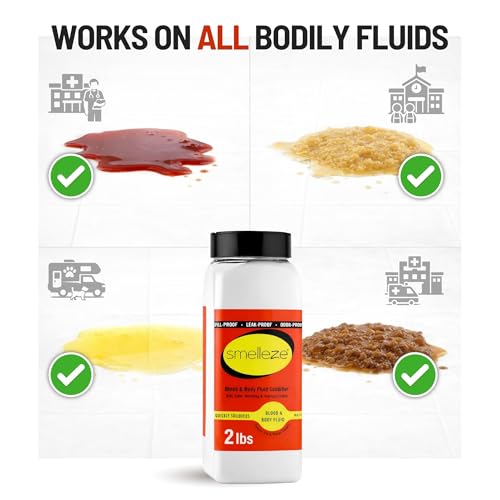 Image of SMELLEZE Vomit Clean Up Powder & Blood Body Fluid Super Absorbent Solidifier Deodorizer: 2 lb. Instantly Absorb & Solidify Urine, Blood & Bio Waste for Medical, Tattoo & Pet Mess Cleanup (Pack of 2)