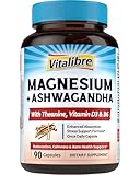 Vitalibre Magnesium Complex with Ashwagandha & L-Theanine - Stress Relief, Bone & Nerve Support - w/Vitamin D3, B6 - Glycinate, Citrate, Malate, Taurate - 90 Vegan Capsules, Non-GMO, Gluten Free
