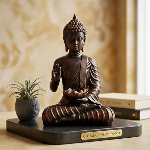 Image of Blessing Lotus Buddha Statue for Home Decor | Buddha Idol for Home Decor | Home Decoration Items for Living Room | Showpiece & Show Pieces for Home Decor Living Room|DB2 (Antique Copper)