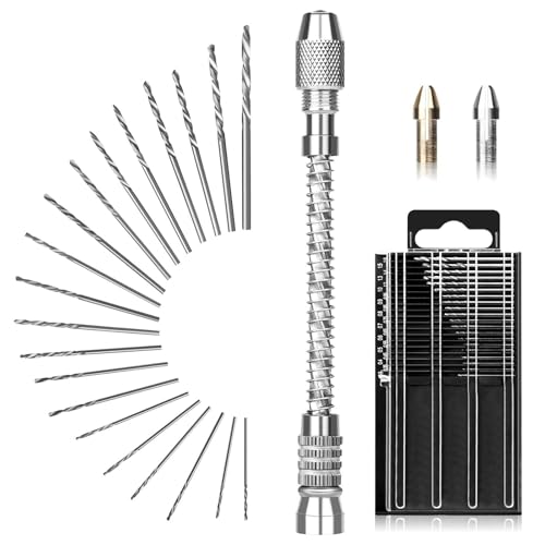 Linkstyle 21 Pièces Mini Perceuse à Main, 0,3 à 1,6mm Micro Foret Fraise pour Bricolage Modèle Bijoux Bois Résine