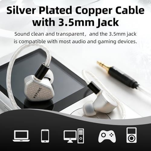 Image of HiFiGo Kefine Klean SV in Ear Monitor,10mm DLC Diaphragm Dynamic Driver IEM HiFi Earphones,Wired Gaming Earbuds with Replaceable Nozzles,Detachable Silver-Plated Cable for Audiophile (3.5mm, Sliver)