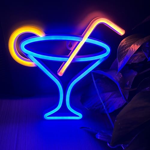 Image of Cocktails Neon Sign for Wall Decor ，Cocktails Happy Hour Neon Sign Man Cave Bar Home Art Neon Light Handmade LED Neon Lights Signs for Bedroom Beer Bar Neon Light Sign Hotel Party Club
