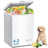 LifePlus Chest Freezer, 4.2 Cubic Feet Small Deep Freezer w/Removable Basket & Wheels, Super Quiet & Energy Saving, Top Open Loading Mini Deep Freezer For Kitchen Office Garage Apartment, White