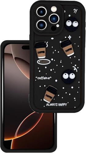 Image of GoldKart Back Case Cover Compatible for iPhone 16 Pro Max | Cute Fun Cartoon 3D Ball Coffee Silicone Case | Full Body Protection Back Cover for iPhone 16 Pro Max - Black