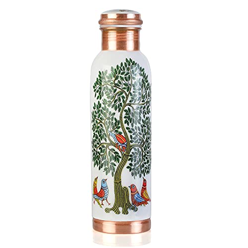 Prura Pure Printed Copper Water Bottle - Leak Proof Ayurvedic Drinkware Copper Vessel For Sports, Gym, Outdoors, Yoga, Health Benefits, Design 36, 900Ml30Oz #TOP3