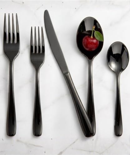 Image of 20 Pcs Black Cutlery Set for Dining Table the Perfect Mirror Polish Hevy Duty Tableware Including Dinner Spoon, Dinner Fork, Dinner Knife, Dessert Spoon & Dessert Fork