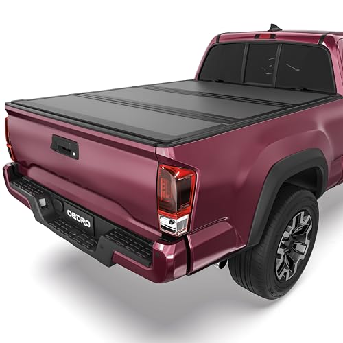 Image of OEDRO Low-Profile Hard Tri-Fold Tonneau Cover Compatible with Toyota Tacoma 2016-2023 (Excl. Trail Edition) 5ft Bed with Tacoma Bed Rail, One-Handed Quick Release, Drainage Design