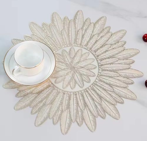 Image of HomeCloud PVC Material Round Shape Table Mat, Dining Table Mat,Table Placemats, Round Mats,Best for Bed-Side Table /Center Table, Dining Table /Shelves (Sun Gold, Set of 6)