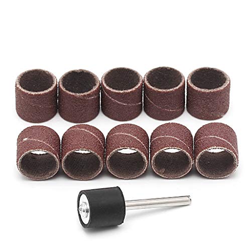BOGEEL 10 Pcs 12.5mm Grit 80# Sanding Bands +3.17mm Mandrel Rotary Tool Drill Bits,Sandpaper, Alloy