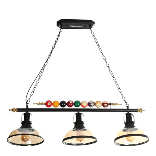 Ridgeyard 3 Lights Billiard Ball Decoration Chandelier Island Light Hanging Pool Table Light Edison Style Pendant Lamp Fixture