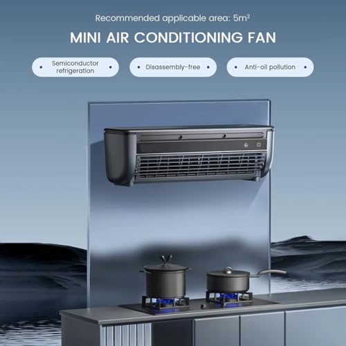 Image of Edon Mini Portable Air Conditioner, Portable Cooling Air-Conditioning Fan, No Drilling Kitchen Wall Wireless Charging Air Conditioner Fan, Ice Mist Ions, Rapid Cooling, for Home Kitchen (Black)
