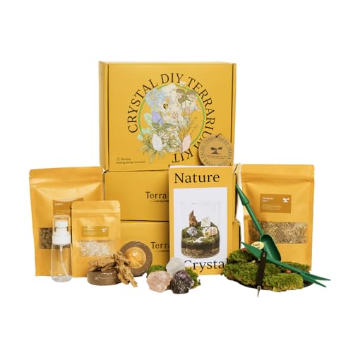 DIY Crystal Terrarium Kit– All-in-One Starter Kit with Moss, Pumice, Crystals, Coconut Coir, Gardening Tools & Decor | Healing Gift for Stress Relief | Plants & Crystal Lovers | Desk & Office Decor