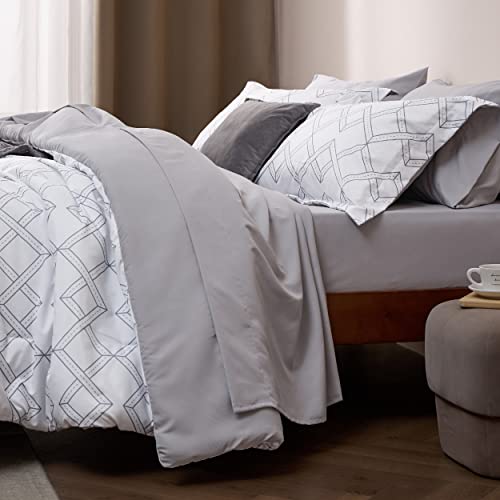 Bedsure White Comforter Set Queen - 7 Pieces Bedding Sets Queen Geometric Design Bed In A Bag With Comforters Queen Size, Sheets, Pillowcases & Shams, Bed Sets #TOP4