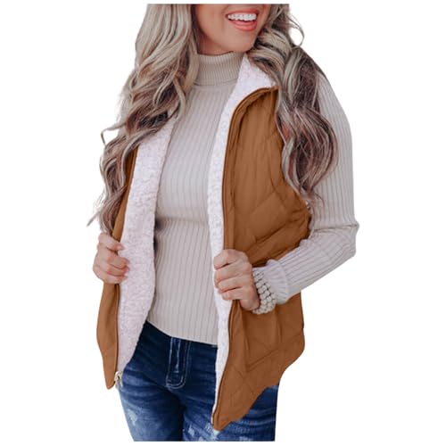 Uillui Reversible Sherpa Vest for Women 2024 Trendy Zip up Fleece Vest Jacket Pockets Warm Quilted Vest Outwear for Winter