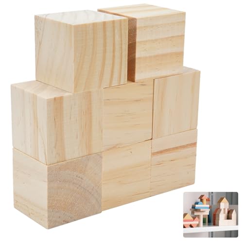 8 Pezzi Cubi da Decorare, 5x5x5cm Cubo di Legno di Pino Naturale Grezzo, Blocchi Quadrati per Fai da Te, Stampi, Arte e Artigianato, Puzzle e Numeri