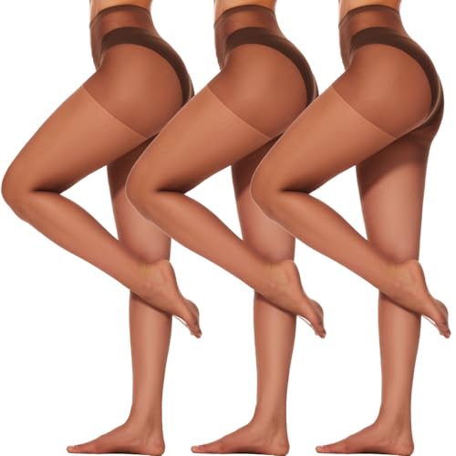 Image of DUCMODA 3 Pairs Women's Sheer High Waist Tights, 15D Ultra Thin Comfortable Pantyhose
