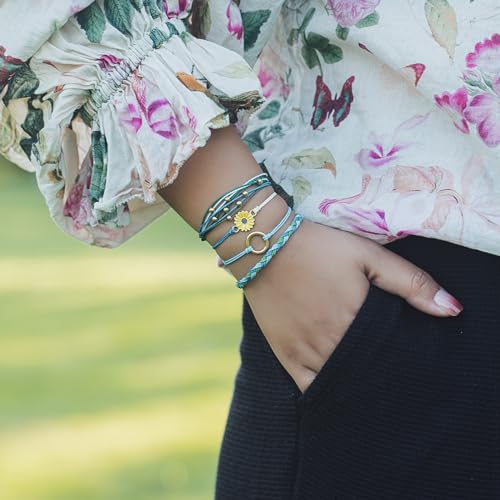 Image of Stackable Sunflower String Bracelets Cute Boho Braided Summer Beach Jewelry