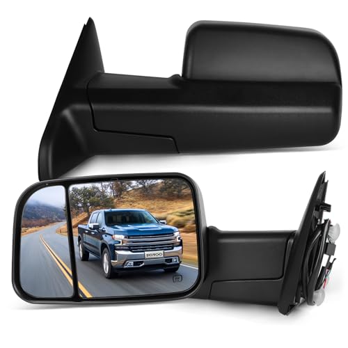 SCITOO Towing Mirrors Compatible With 2009-2015 For Dodge For Ram 1500 2010-2015 For Dodge For Ram 2500 3500 Pickup Truck A Pair(Left Right Side) Power Adjusted Heated No Turn Signal Black Housing