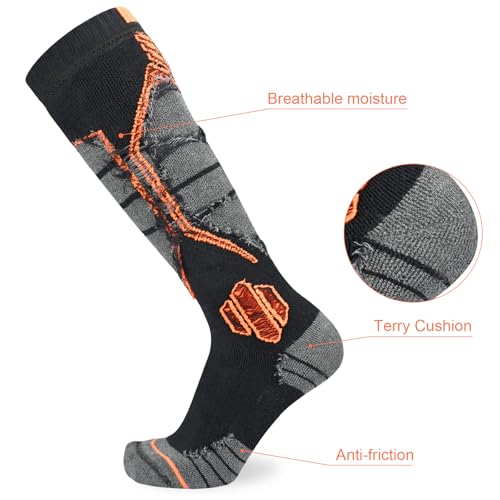 ouhos 2 pares de calcetines térmicos de esquí para hombre 43-46, cálidos, hasta la rodilla, gruesos, para invierno, clima frío, nieve, snowboard, caza, senderismo - imagen 4