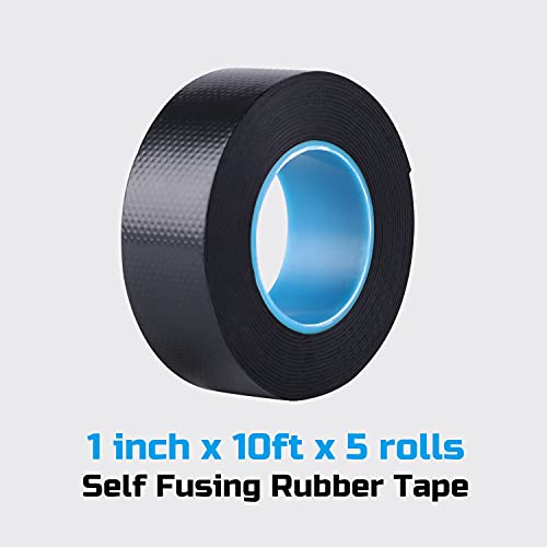 Lichamp Rubber Grip Tape Waterproof, 5+1 Rubber Tape For Indoor Outdoor Hose Repair, 5Pcs Self Fusing Tape 1 Inch X 10Ft With 1Pc Weather-Resistant Pvc Electrical Tape #TOP4