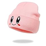 Wellcalmly Anime Kirby Beanie Beanie Knit Hats, Funny Beanie Hat Winter Skiing Slouchy Warm Cap, Soft Headwear for Men Women (Pink)