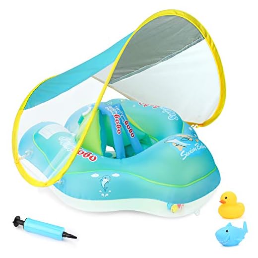 Luchild Baby Swimming Float Ring Inflatable Baby Pool Float Ring with Sun Protection Canopy Swim Water Toys Accessories for Toddler Age of 3-36 Months, Large