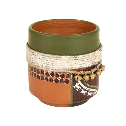 Image of AAKRITI ART CREATIONS Terracotta Planter Pot | Jute Embellished Brown Earthen Design, Modern Art, Matte Finish | Decorative Plant Pot for Indoor & Outdoor Home Decor