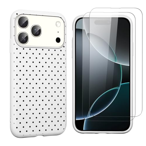 lioscre Polka Dot Phone Case for iPhone 17 Pro Max 6.9" Case with 2 Pack Tempered Screen Protector, Cute Simple Trendy Design Shockproof TPU Soft Matte Protective Funda Cover for Women Girls, White