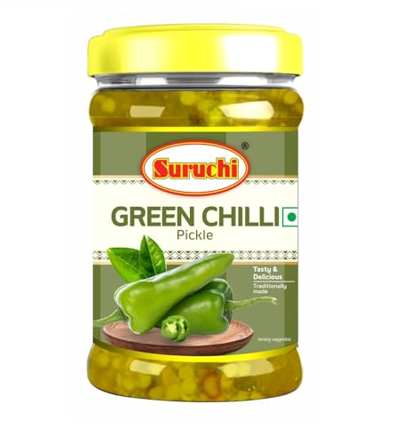 Image of Suruchi Green Chilli Pickle - 500g | Hari Mirchi Ka Achar | Ready to Eat Green Chilli Pickle | Authentic Indian Achar | Pure & Natural Ingredients | Hygienically Packed (Pack of 1)