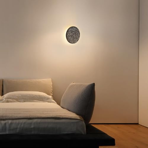 Image of DUHU Round Wall Sconce Black,Cement Wall Lamp Hardwired for Hallway,Minimalist Led Wall Light Flat Design,Modern Sconces Lighting for Bedroom,Living Room,Bathroom,9w 3000k,Warm White,Moon Light Wall