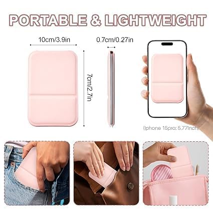 Image of Foldable Travel Mirror, Portable Pocket Makeup Mirror with Stand, Compact Handheld Vanity Mirror for Purse, Desk & Travel Use (7x11cm) (Pink)